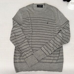 All Saints Gray Crewneck with Thin Black Stripes